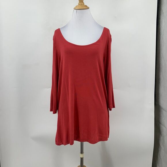 Bryn Walker Tunic Shirt Womens L Large Red Half Sleeve Wide Scoop Neck Stretch - Picture 2 of 11